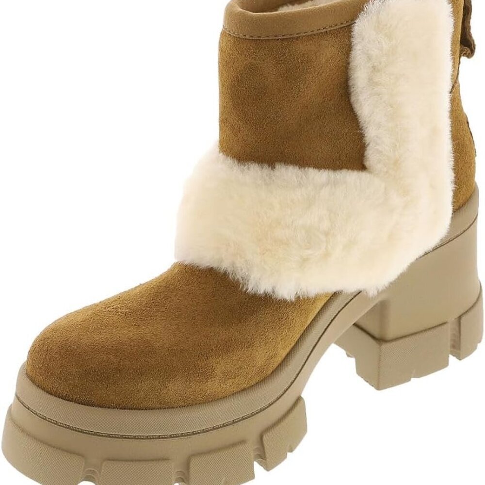 UGG Women's Brooklyn Chestnut Suede Sunburst Platform Ankle Boots. Sz: 10